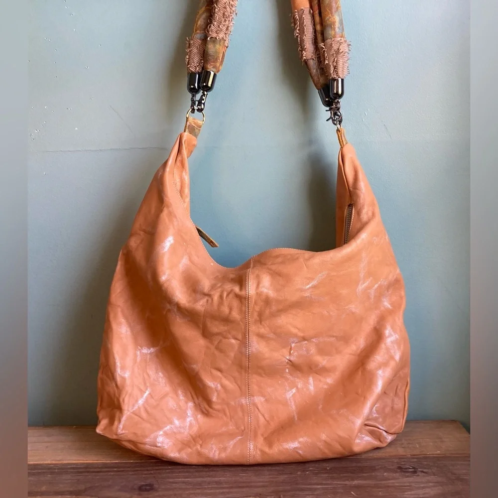 Women's Large Orange Leather Hobo Shoulder Bag